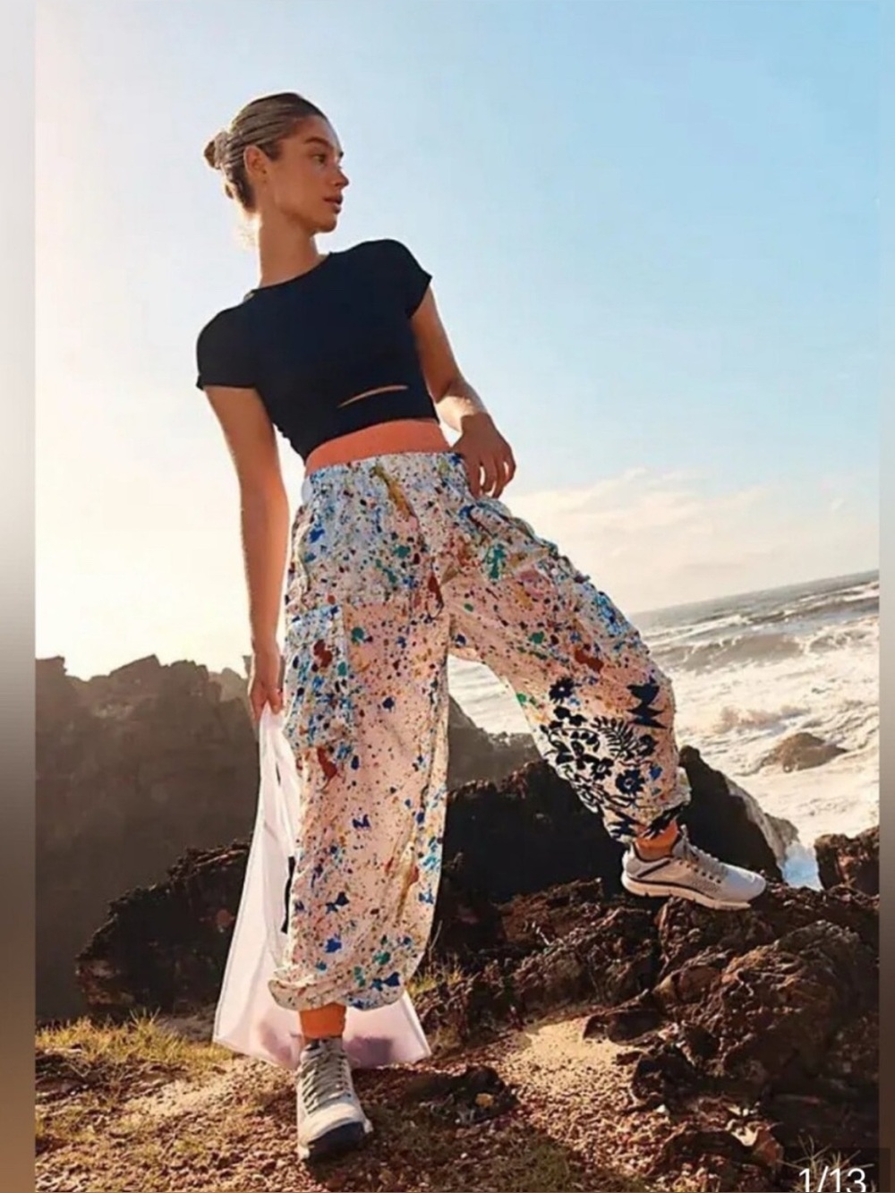 Free People Movement Pants Small Color Burst Hike in Pacific Cargo Jogger light